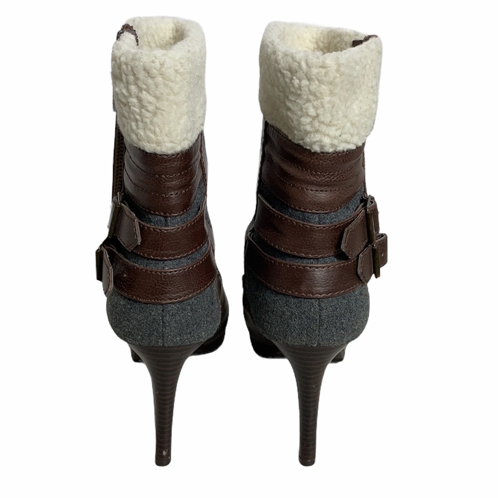 Elle Sherpa Lined Gray Heeled Ankle Boots SZ 9 - Picture 4 of 8